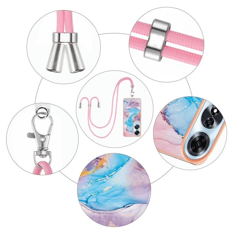 For OPPO A60 Electroplating Pattern IMD TPU Shockproof Case with Neck Lanyard