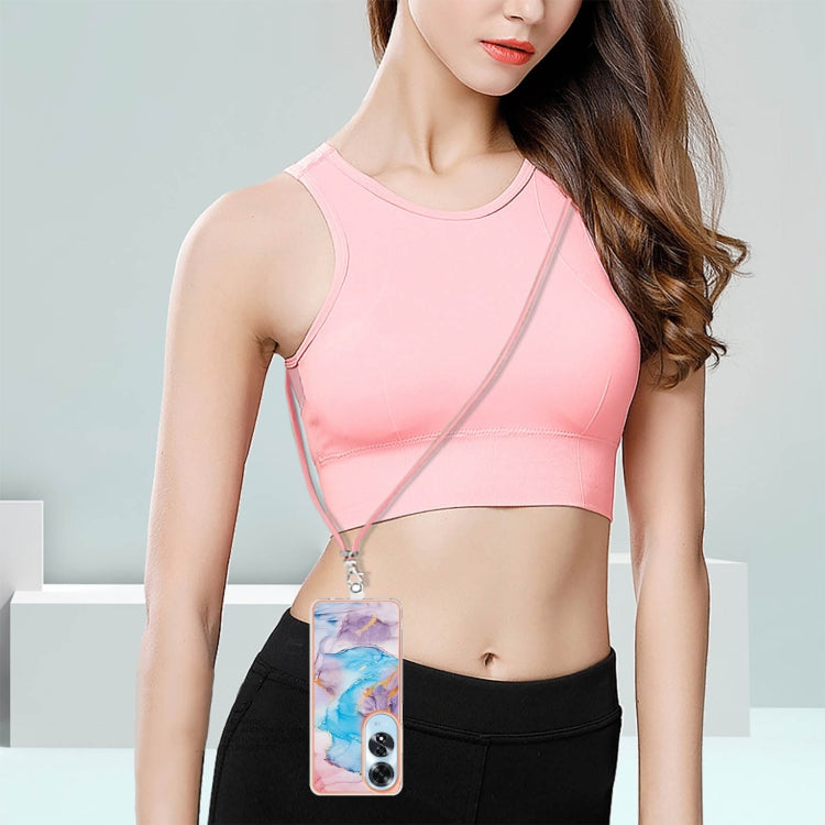 For OPPO A60 Electroplating Pattern IMD TPU Shockproof Case with Neck Lanyard