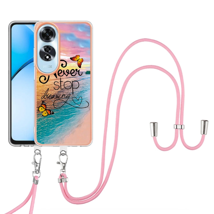 For OPPO A60 Electroplating Pattern IMD TPU Shockproof Case with Neck Lanyard