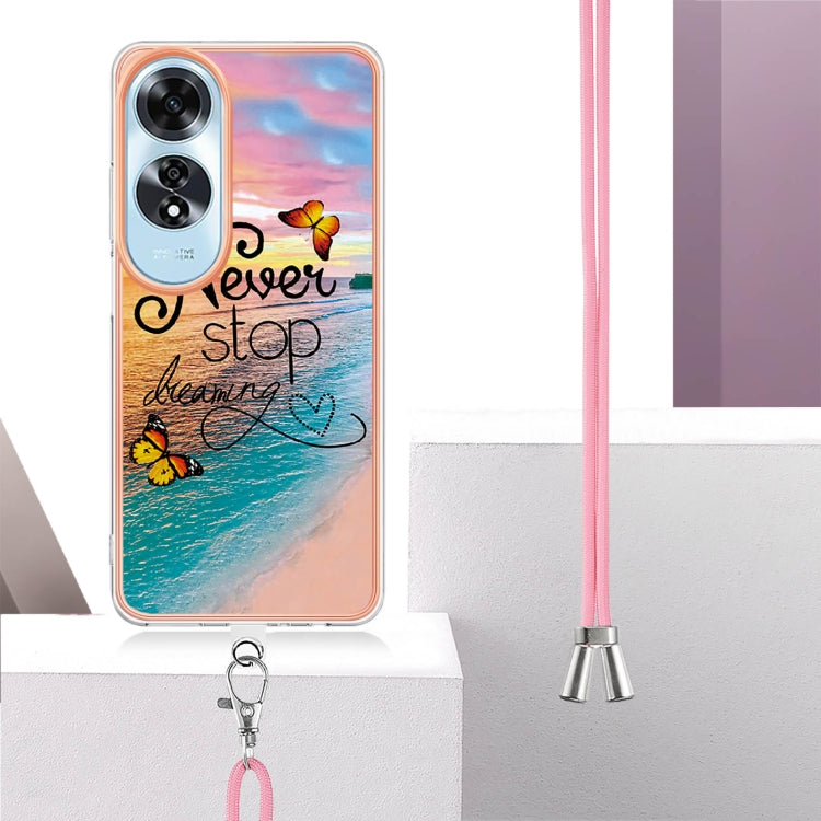For OPPO A60 Electroplating Pattern IMD TPU Shockproof Case with Neck Lanyard