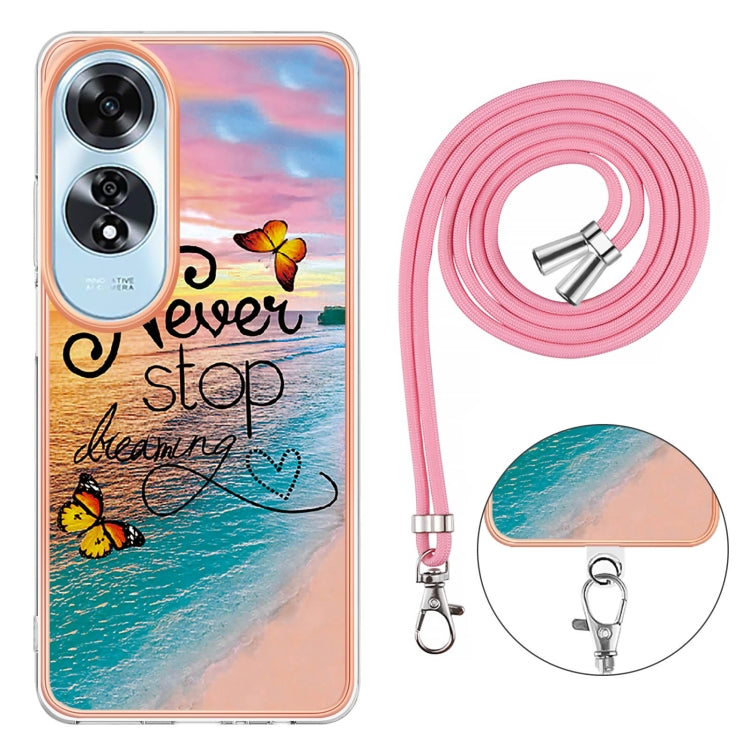For OPPO A60 Electroplating Pattern IMD TPU Shockproof Case with Neck Lanyard