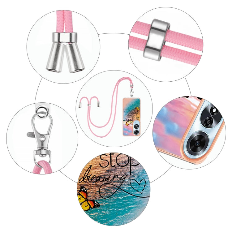 For OPPO A60 Electroplating Pattern IMD TPU Shockproof Case with Neck Lanyard