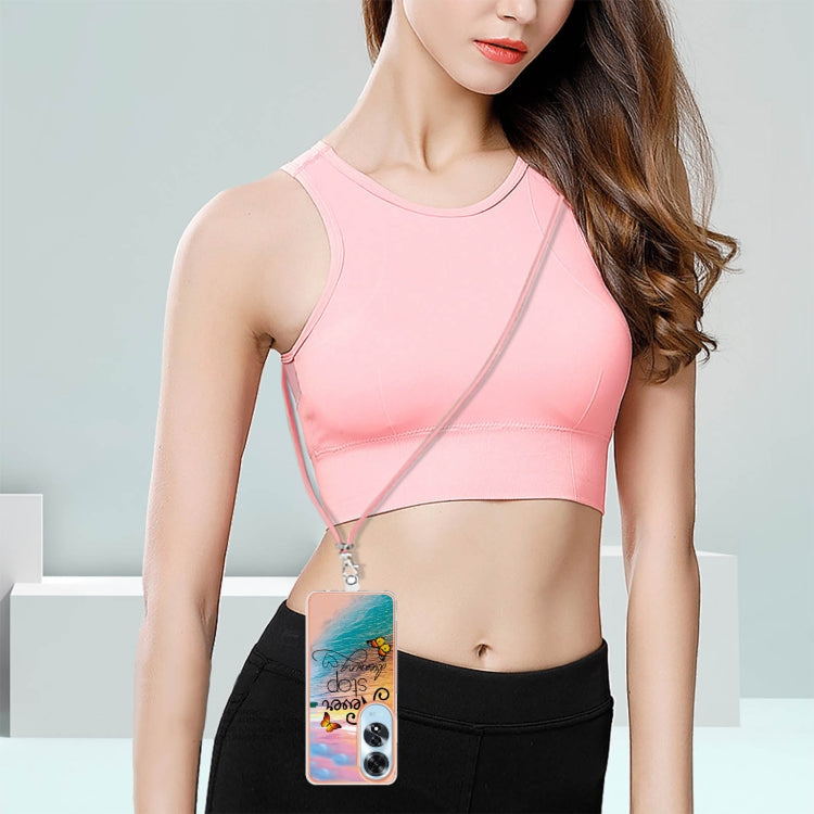 For OPPO A60 Electroplating Pattern IMD TPU Shockproof Case with Neck Lanyard