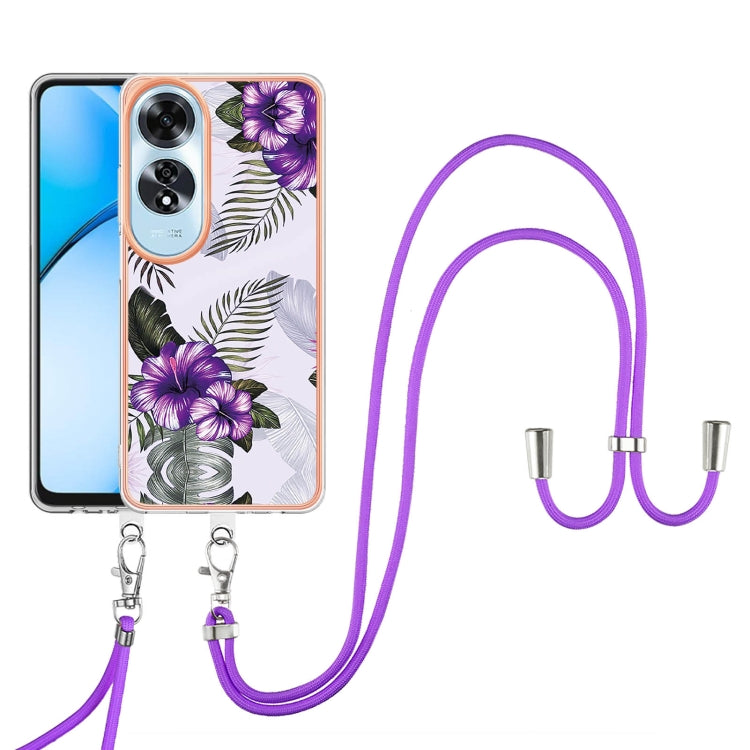 For OPPO A60 Electroplating Pattern IMD TPU Shockproof Case with Neck Lanyard