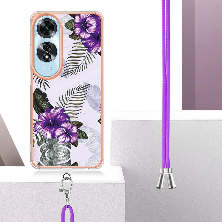 For OPPO A60 Electroplating Pattern IMD TPU Shockproof Case with Neck Lanyard
