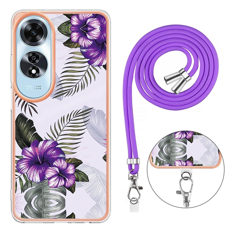 For OPPO A60 Electroplating Pattern IMD TPU Shockproof Case with Neck Lanyard