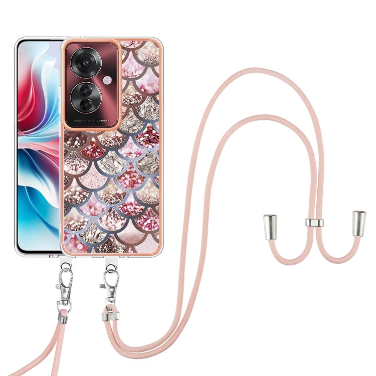 For OPPO Reno11 F 5G Global Electroplating Pattern IMD TPU Shockproof Case with Neck Lanyard