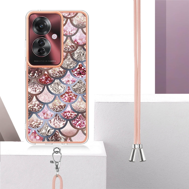 For OPPO Reno11 F 5G Global Electroplating Pattern IMD TPU Shockproof Case with Neck Lanyard