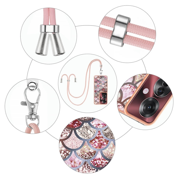For OPPO Reno11 F 5G Global Electroplating Pattern IMD TPU Shockproof Case with Neck Lanyard