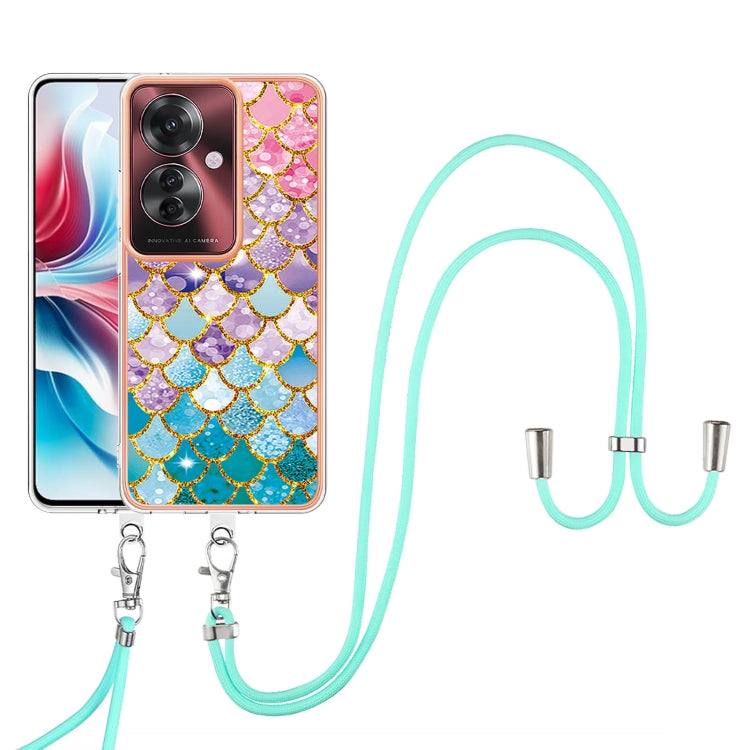 For OPPO Reno11 F 5G Global Electroplating Pattern IMD TPU Shockproof Case with Neck Lanyard
