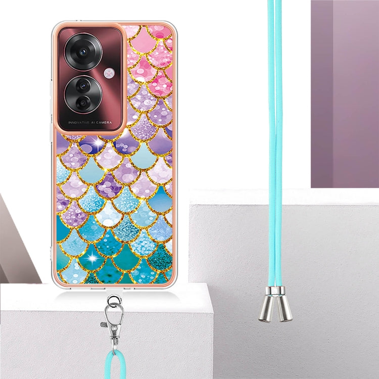 For OPPO Reno11 F 5G Global Electroplating Pattern IMD TPU Shockproof Case with Neck Lanyard
