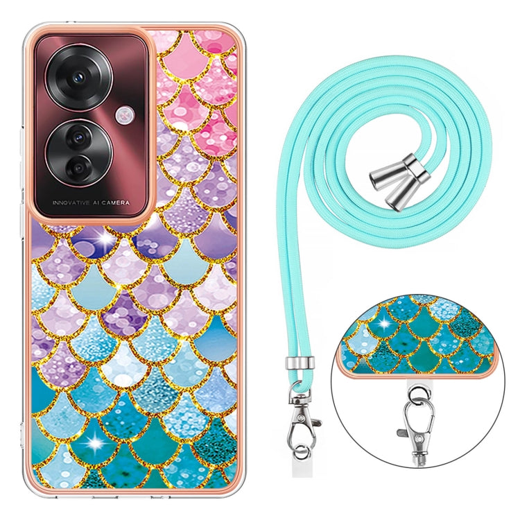For OPPO Reno11 F 5G Global Electroplating Pattern IMD TPU Shockproof Case with Neck Lanyard