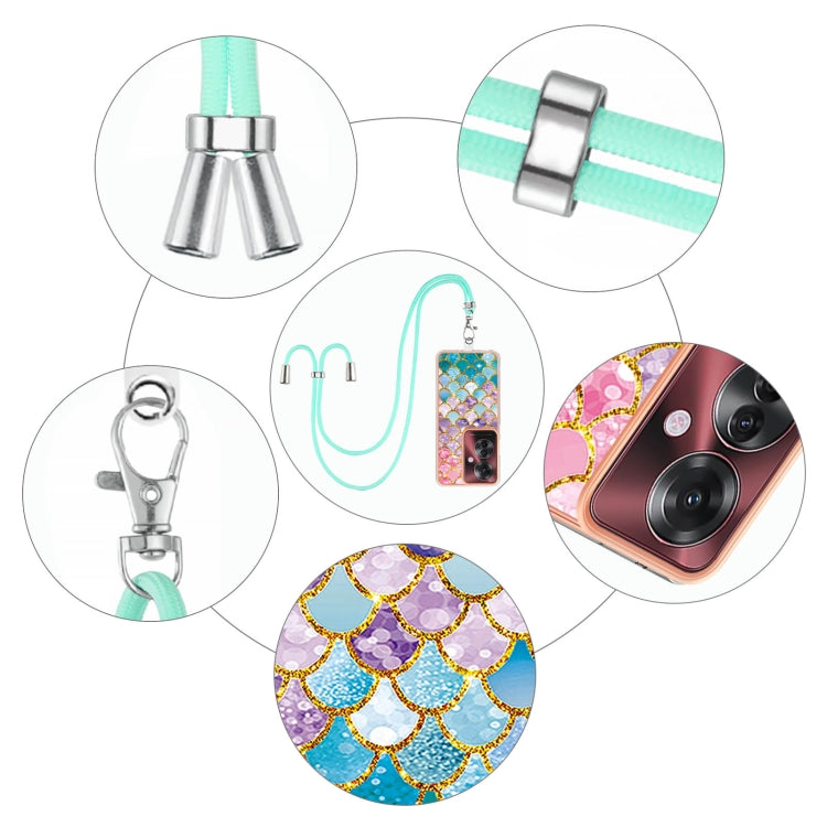 For OPPO Reno11 F 5G Global Electroplating Pattern IMD TPU Shockproof Case with Neck Lanyard