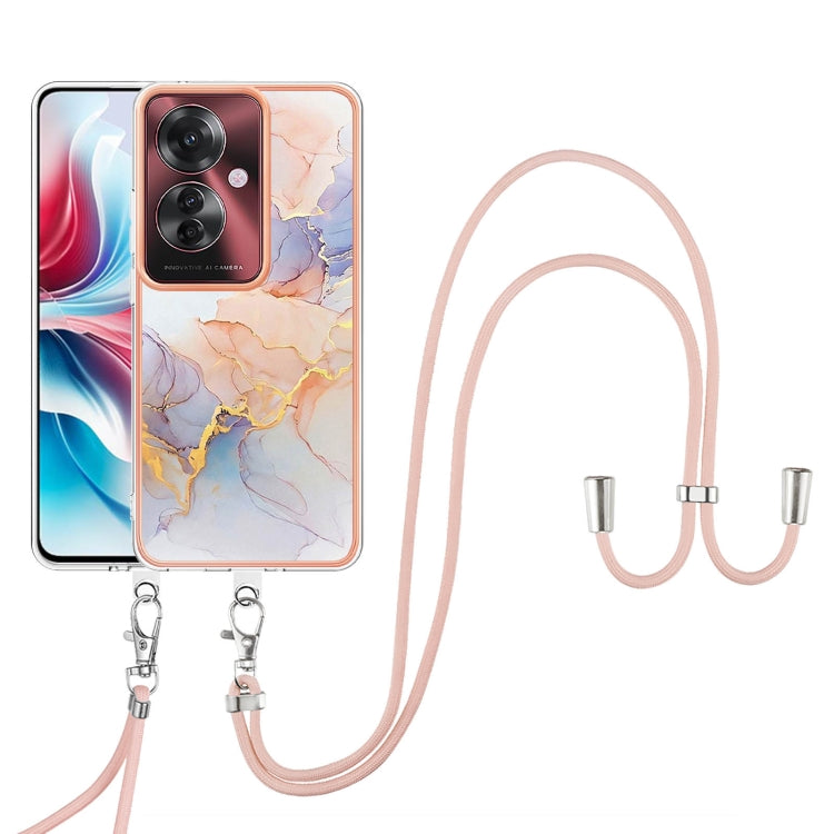 For OPPO Reno11 F 5G Global Electroplating Pattern IMD TPU Shockproof Case with Neck Lanyard