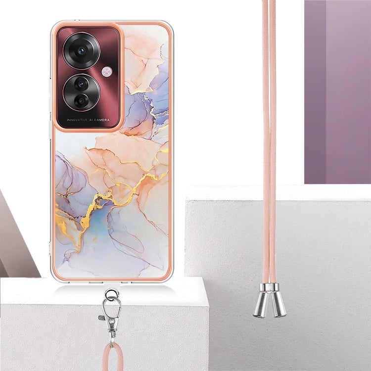 For OPPO Reno11 F 5G Global Electroplating Pattern IMD TPU Shockproof Case with Neck Lanyard