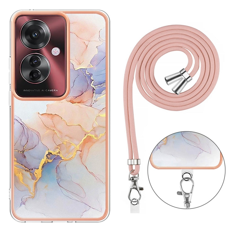 For OPPO Reno11 F 5G Global Electroplating Pattern IMD TPU Shockproof Case with Neck Lanyard
