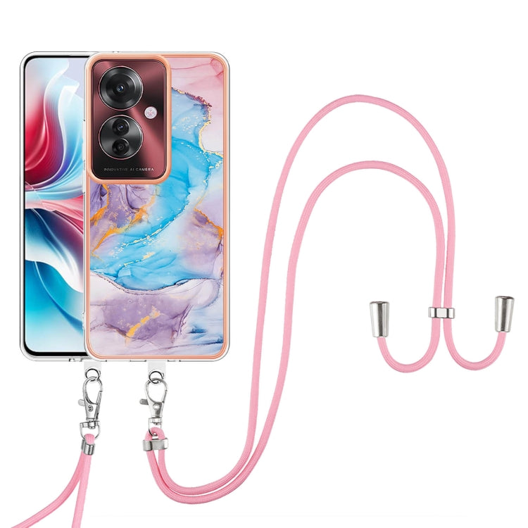 For OPPO Reno11 F 5G Global Electroplating Pattern IMD TPU Shockproof Case with Neck Lanyard