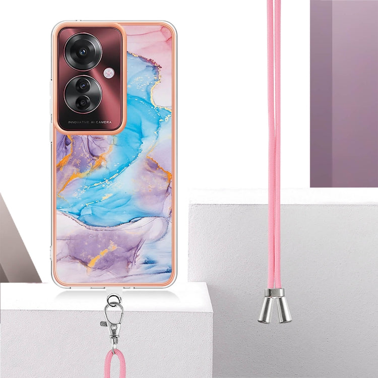 For OPPO Reno11 F 5G Global Electroplating Pattern IMD TPU Shockproof Case with Neck Lanyard