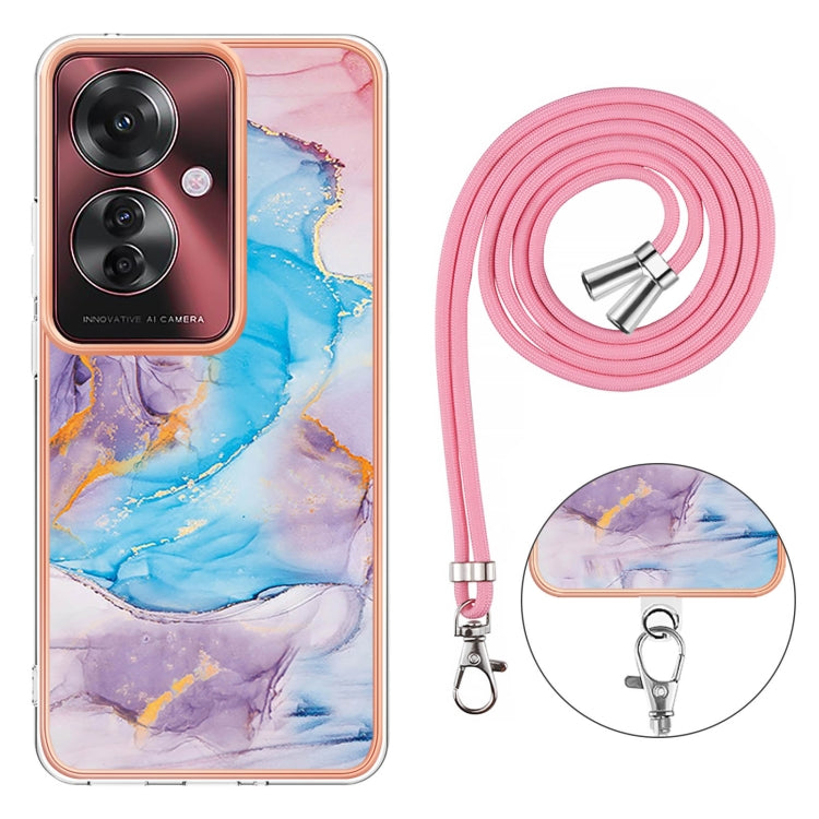 For OPPO Reno11 F 5G Global Electroplating Pattern IMD TPU Shockproof Case with Neck Lanyard
