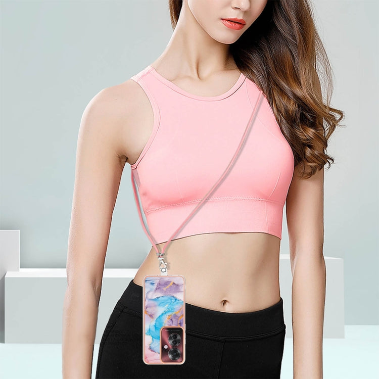 For OPPO Reno11 F 5G Global Electroplating Pattern IMD TPU Shockproof Case with Neck Lanyard