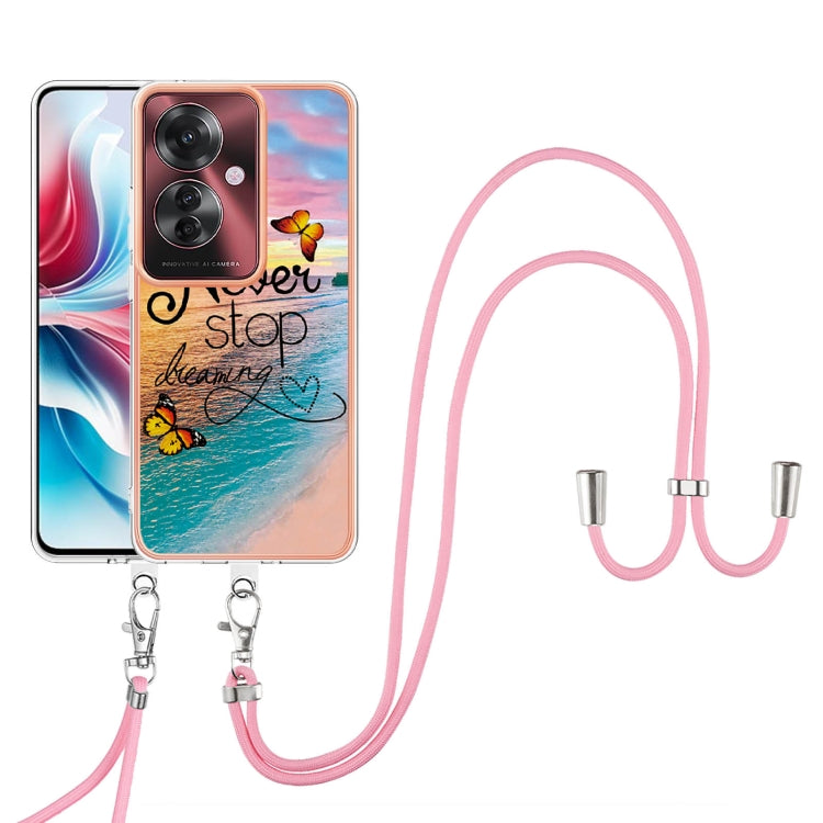 For OPPO Reno11 F 5G Global Electroplating Pattern IMD TPU Shockproof Case with Neck Lanyard