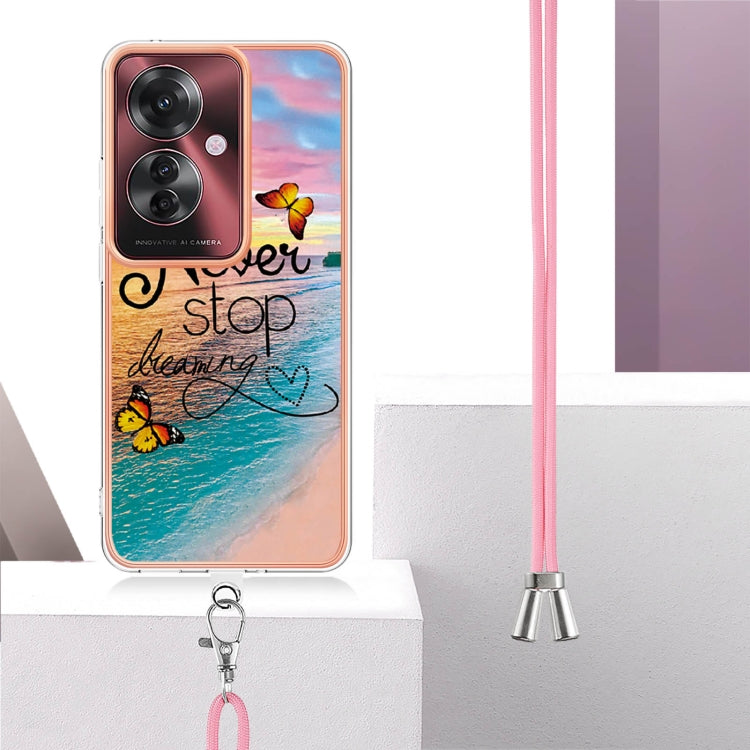 For OPPO Reno11 F 5G Global Electroplating Pattern IMD TPU Shockproof Case with Neck Lanyard