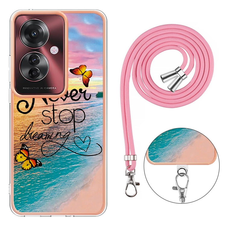 For OPPO Reno11 F 5G Global Electroplating Pattern IMD TPU Shockproof Case with Neck Lanyard