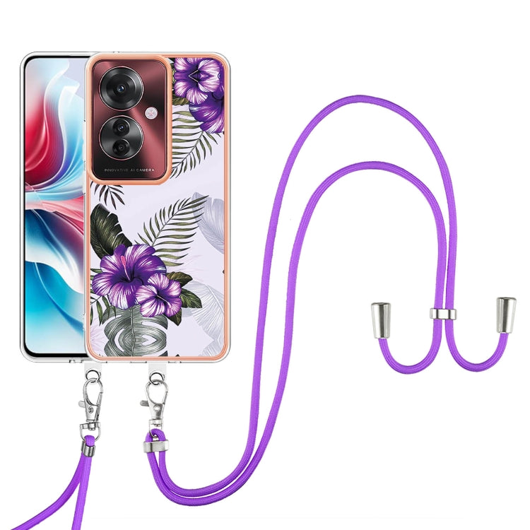 For OPPO Reno11 F 5G Global Electroplating Pattern IMD TPU Shockproof Case with Neck Lanyard