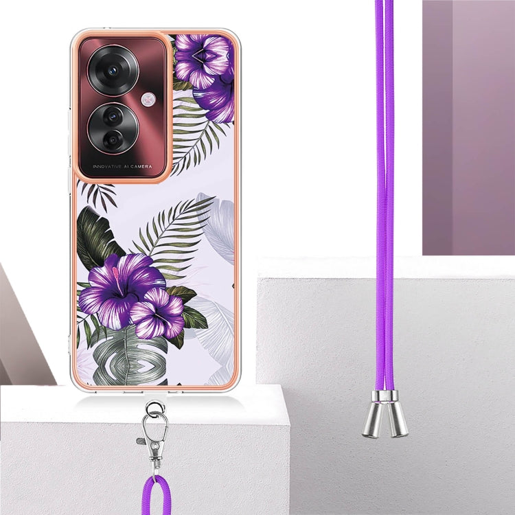 For OPPO Reno11 F 5G Global Electroplating Pattern IMD TPU Shockproof Case with Neck Lanyard