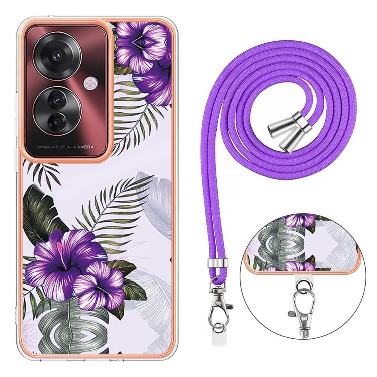 For OPPO Reno11 F 5G Global Electroplating Pattern IMD TPU Shockproof Case with Neck Lanyard