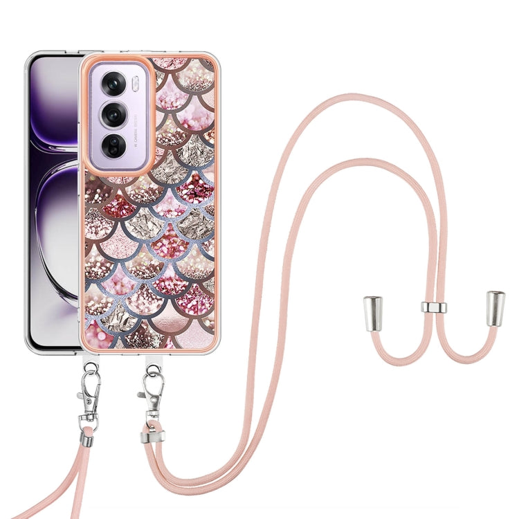 For OPPO Reno12 Pro Global Electroplating Pattern IMD TPU Shockproof Case with Neck Lanyard