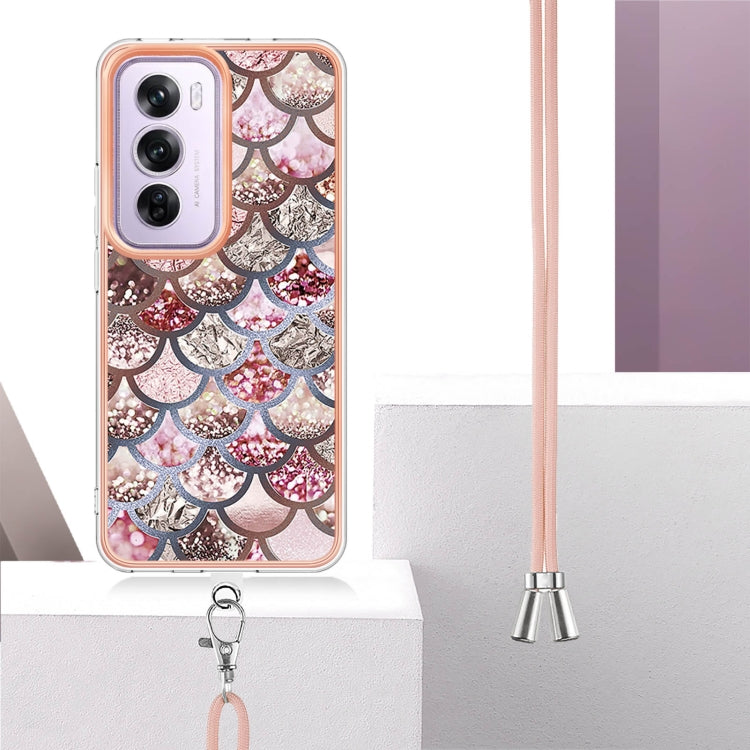 For OPPO Reno12 Pro Global Electroplating Pattern IMD TPU Shockproof Case with Neck Lanyard