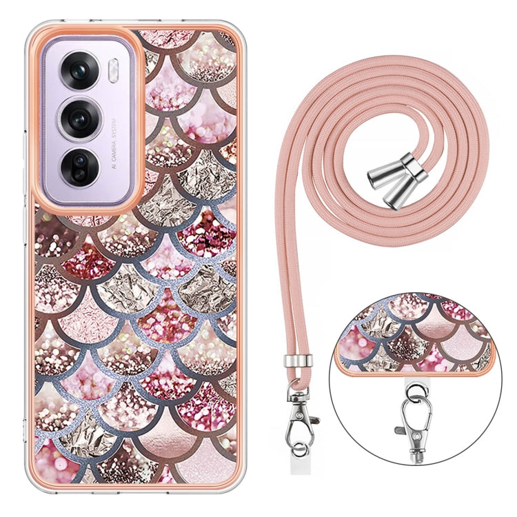 For OPPO Reno12 Pro Global Electroplating Pattern IMD TPU Shockproof Case with Neck Lanyard