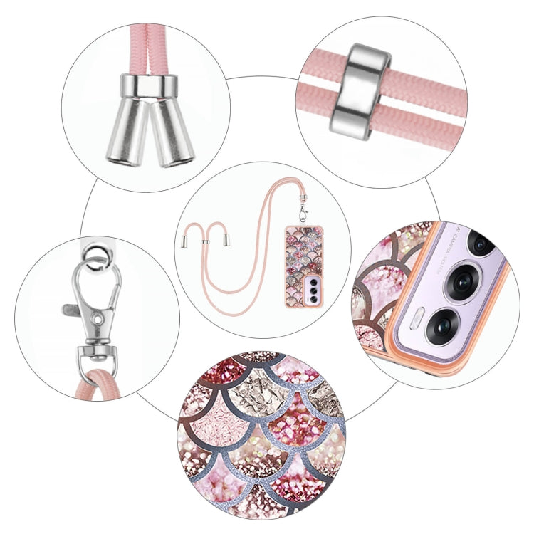 For OPPO Reno12 Pro Global Electroplating Pattern IMD TPU Shockproof Case with Neck Lanyard