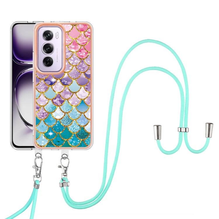 For OPPO Reno12 Pro Global Electroplating Pattern IMD TPU Shockproof Case with Neck Lanyard
