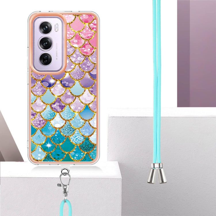 For OPPO Reno12 Pro Global Electroplating Pattern IMD TPU Shockproof Case with Neck Lanyard
