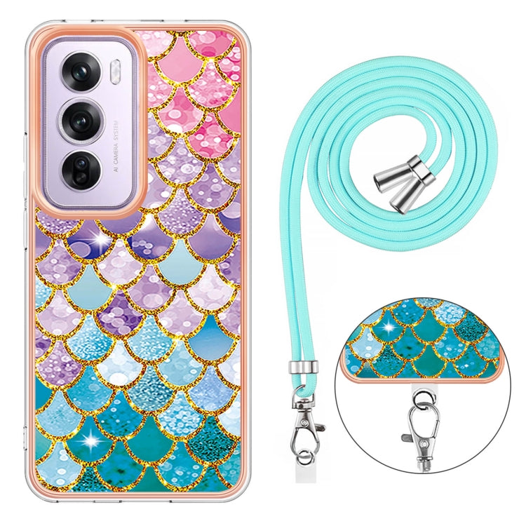 For OPPO Reno12 Pro Global Electroplating Pattern IMD TPU Shockproof Case with Neck Lanyard