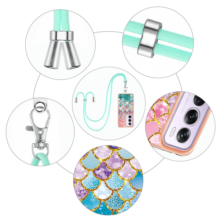 For OPPO Reno12 Pro Global Electroplating Pattern IMD TPU Shockproof Case with Neck Lanyard