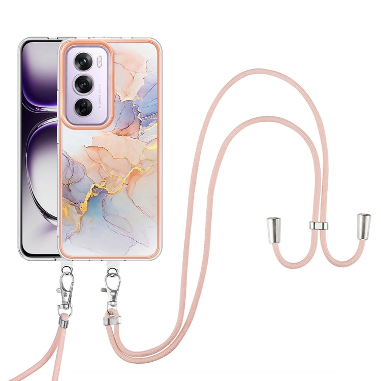 For OPPO Reno12 Pro Global Electroplating Pattern IMD TPU Shockproof Case with Neck Lanyard