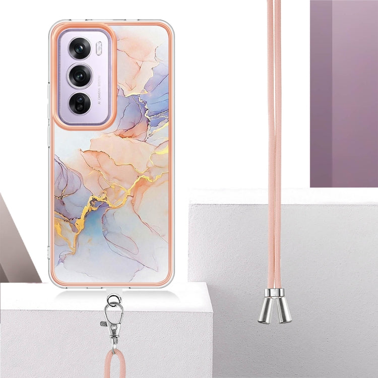 For OPPO Reno12 Pro Global Electroplating Pattern IMD TPU Shockproof Case with Neck Lanyard