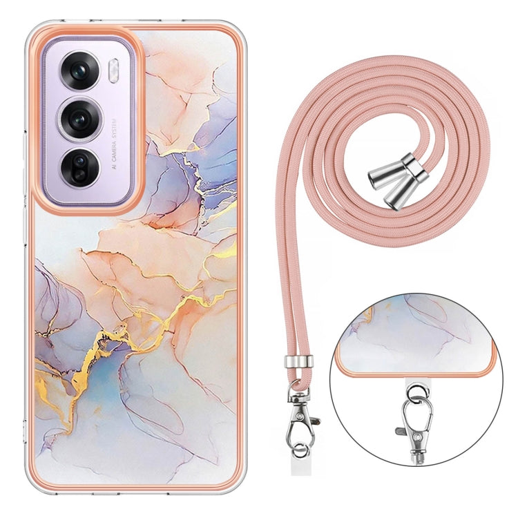 For OPPO Reno12 Pro Global Electroplating Pattern IMD TPU Shockproof Case with Neck Lanyard