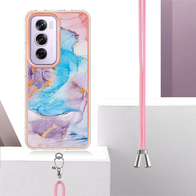 For OPPO Reno12 Pro Global Electroplating Pattern IMD TPU Shockproof Case with Neck Lanyard