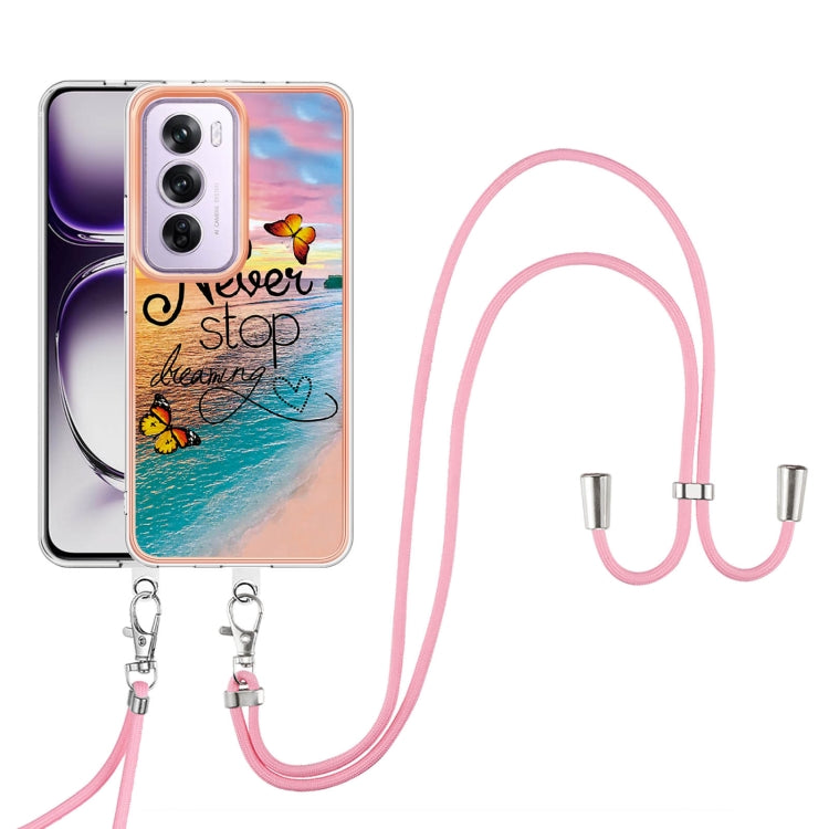 For OPPO Reno12 Pro Global Electroplating Pattern IMD TPU Shockproof Case with Neck Lanyard
