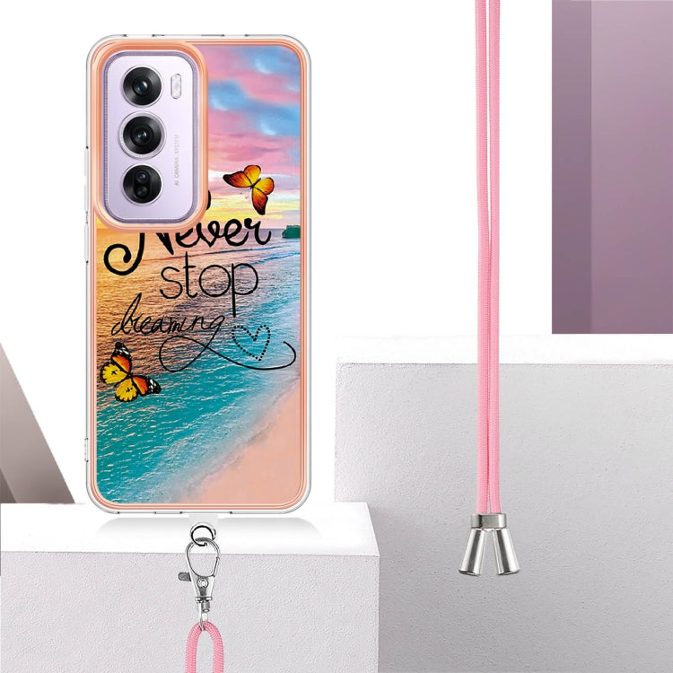 For OPPO Reno12 Pro Global Electroplating Pattern IMD TPU Shockproof Case with Neck Lanyard