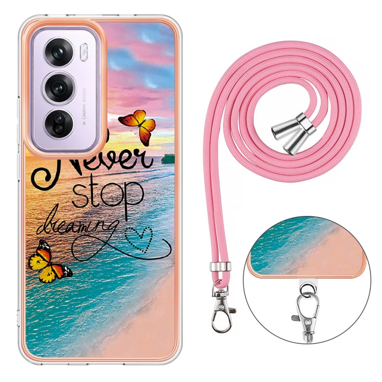 For OPPO Reno12 Pro Global Electroplating Pattern IMD TPU Shockproof Case with Neck Lanyard