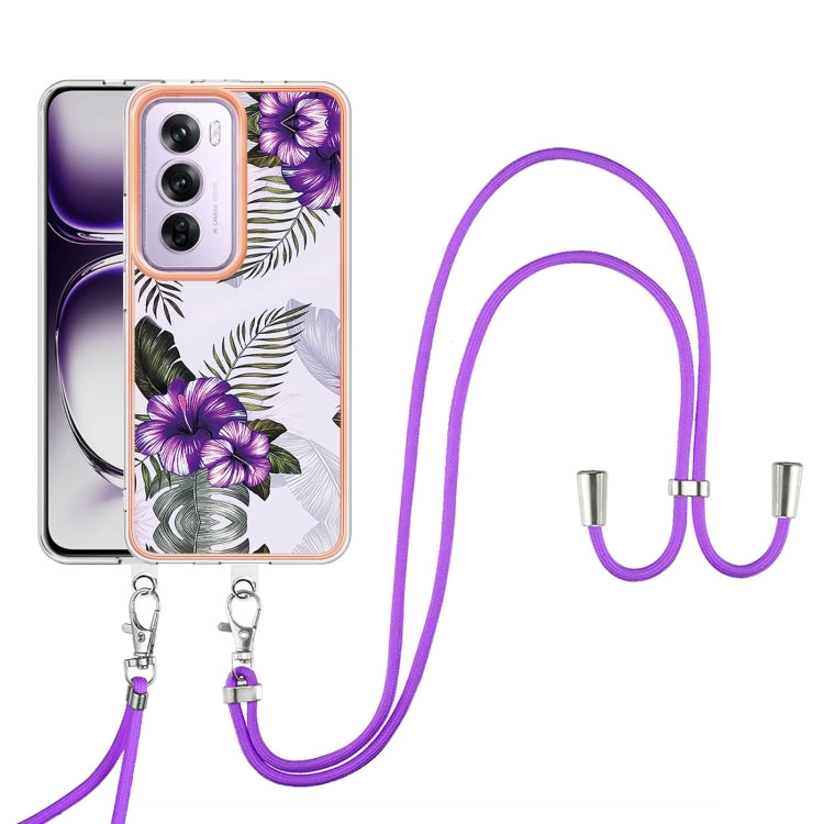 For OPPO Reno12 Pro Global Electroplating Pattern IMD TPU Shockproof Case with Neck Lanyard