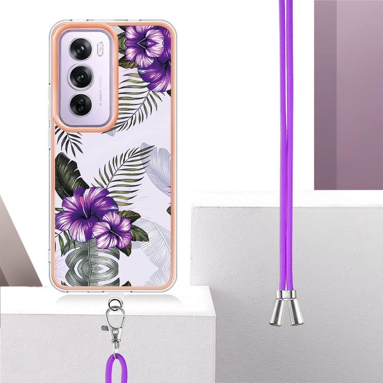 For OPPO Reno12 Pro Global Electroplating Pattern IMD TPU Shockproof Case with Neck Lanyard