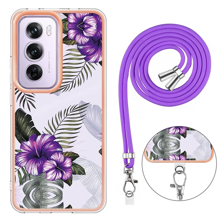 For OPPO Reno12 Pro Global Electroplating Pattern IMD TPU Shockproof Case with Neck Lanyard