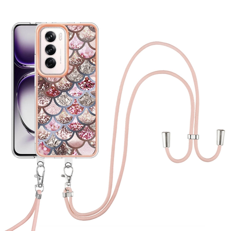 For OPPO Reno12 Global Electroplating Pattern IMD TPU Shockproof Case with Neck Lanyard