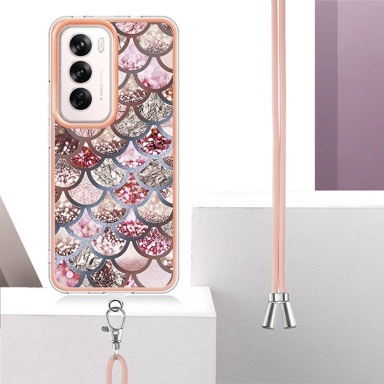 For OPPO Reno12 Global Electroplating Pattern IMD TPU Shockproof Case with Neck Lanyard